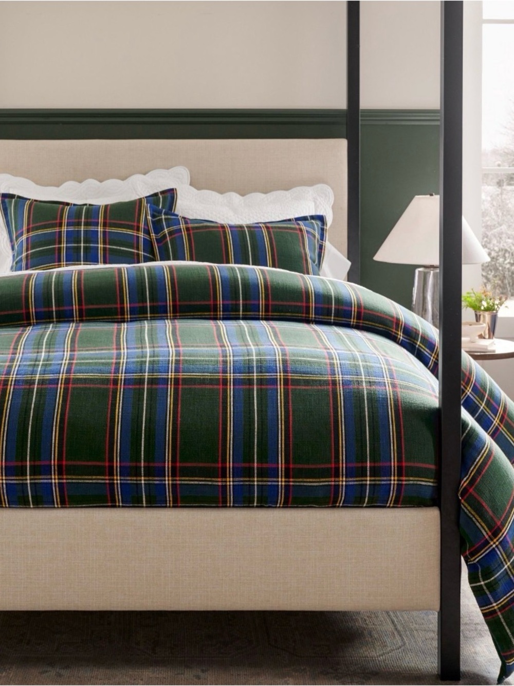 Pottery Barn Green Plaid Tartan Duvet Cover